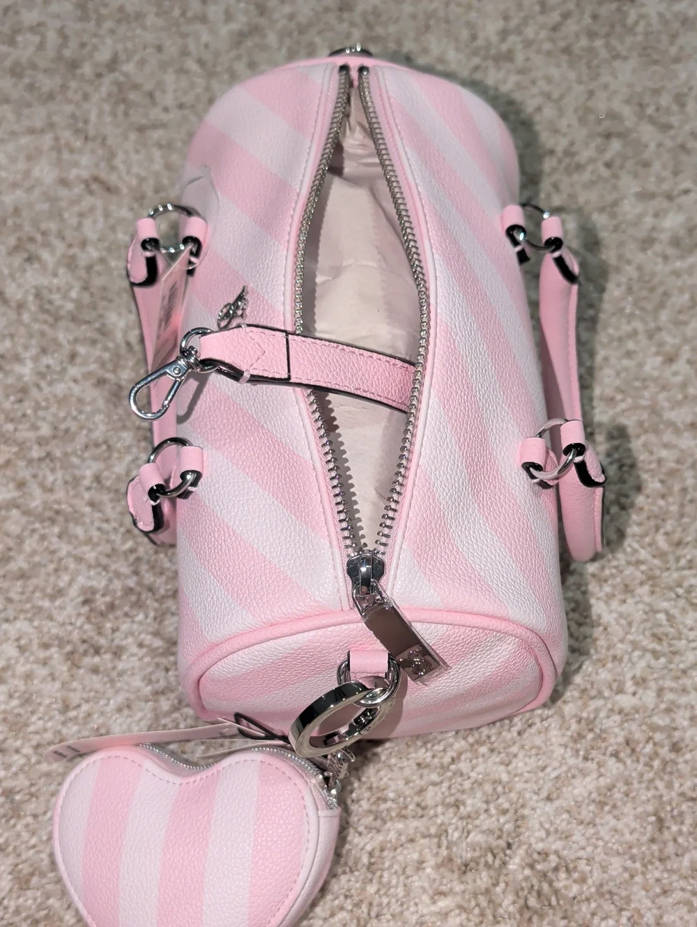 Pink Striped Dome Satchel Handbag - Women's Pink Bag